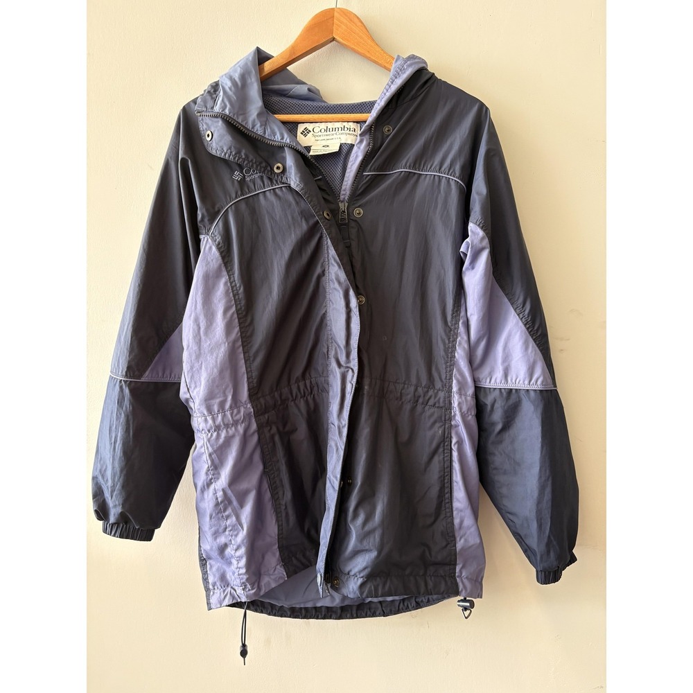 Columbia Jacket Womens Medium Gray Hooded Windbreaker Full Zip Lightweight